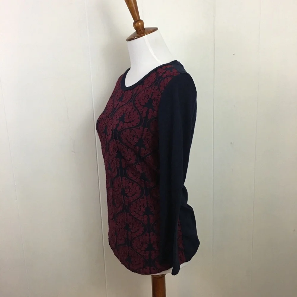 J. Crew Embroidered Top Women’s S Crew Neck 3/4‎ Sleeve Preppy Classic